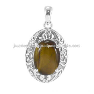 Tiger Eye Gemstone 925 Sterling Silver Pendant Jewelry